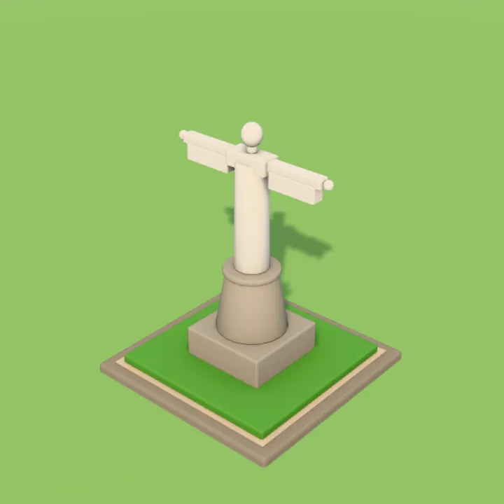 Miniatura do Cristo de braços abertos sobre o pedestal, no Parque do Cristo.