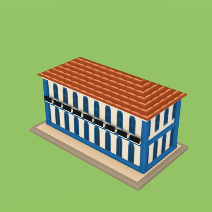 Miniatura do Museu Dona Beja: sobrado branco de dois andares com janelas azuis.