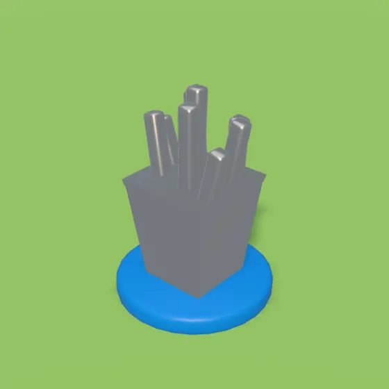 Peão do pacote de batata frita, de metal, com a base azul.