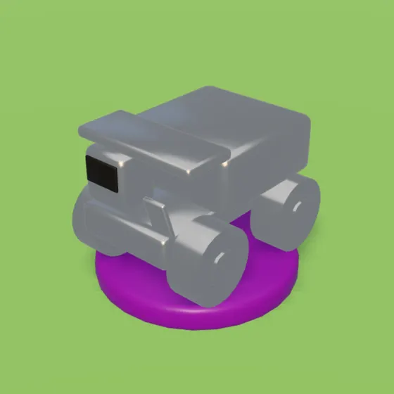Peão do caminhão de mineração, de metal, com a base roxa.