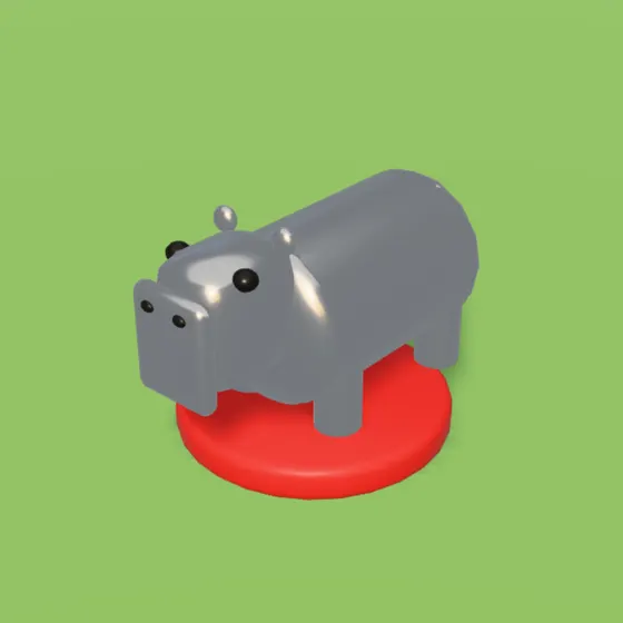 Peão da capivara, de metal, com a base vermelha.