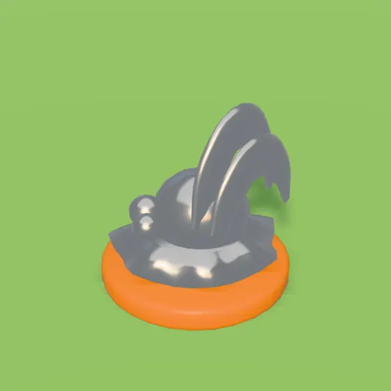 Peão do chapéu da Dona Beja, de metal, com a base laranja.